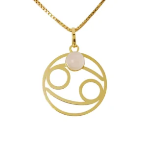 joias de signos Pingente Ouro 18K Signo Cancer com Quartzo Rosa PG21502