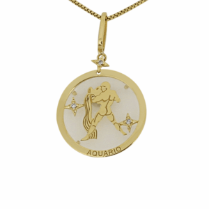 joias de signos Pingente de Signo Zodiaco Aquario em Ouro 18K com Quartzo Branco e Diamantes PG21996