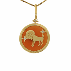 joias de signos Pingente de Signo Zodiaco Aries em Ouro 18K com Quartzo Laranja e Diamantes PG21998