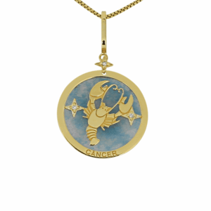 joias de signos Pingente de Signo Zodiaco Cancer em Ouro 18K com Quartzo Paraiba e Diamantes PG22001