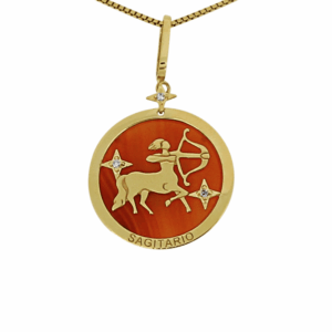 joias de signos Pingente de Signo Zodiaco Sagitario em Ouro 18K com Quartzo Laranja e Diamantes PG22006