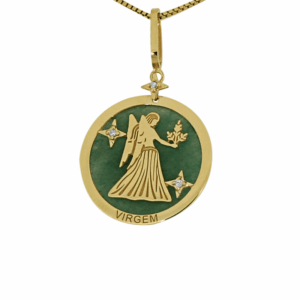 joias de signos Pingente de Signo Zodiaco Virgem em Ouro 18K com Quartzo Verde e Diamantes PG22003