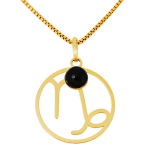 joias de signos Pingente em Ouro 18k Aro Vazado Signo Capricornio com Onix PG21503