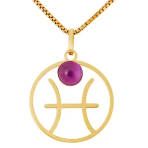 joias de signos Pingente em Ouro 18k Aro Vazado Signo Peixes com Ametista PG21508