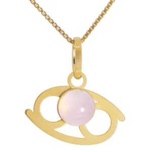 joias de signos Pingente em Ouro 18k Medalha Signo Cancer com Quartzo Rosa PG21514