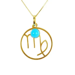joias de signos Pingente em Ouro 18k Signo Virgem Turquesa com Aro Vazado PG21511
