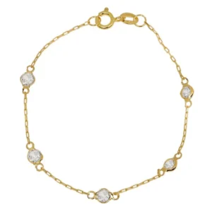 Pulseira em Ouro 18K Malha Cadeado com Pedras de Zirconia 13 cm PS20284
