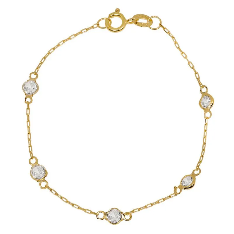 Pulseira em Ouro 18K Malha Cadeado com Pedras de Zirconia 13 cm PS20284