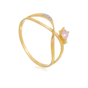 Anel de Ouro 18K Infinito com Coracao e Turmalina Rosa com Brilhantes AN22738
