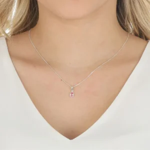 Gargantilha de Prata Mlaha Veneziana 45cm Gota com Pedra Rosa GG23957 1