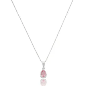 Gargantilha de Prata Mlaha Veneziana 45cm Gota com Pedra Rosa GG23957
