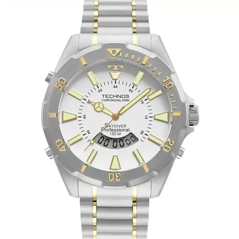 relogio a prova d agua ou relogio resistente a agua casa das aliancas Relogio Masculino Skydiver Technos Prata WT205FQ 5B