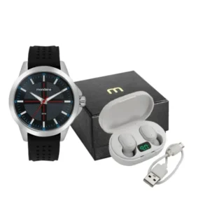 Kit Relogio Mondaine Masculino Casual Cromado Com Fone Bluetooth 99771G0MVNI1K1 1
