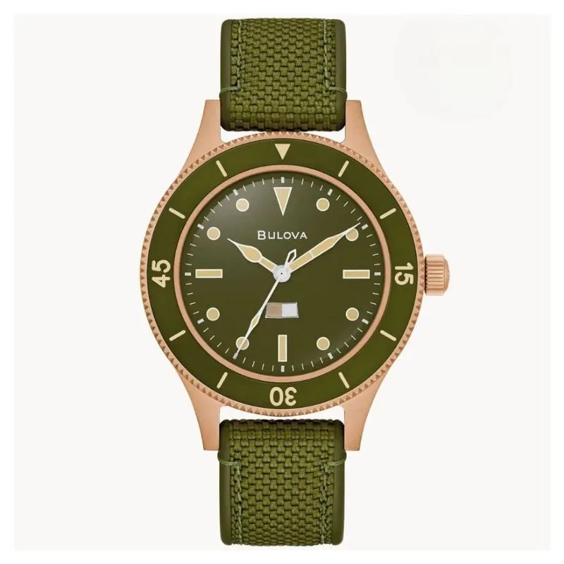 mensagem para o dia dos pais Relogio Bulova Mil Ships Bronze Automatico 150Th Anniiversary Special Edition 98A324N