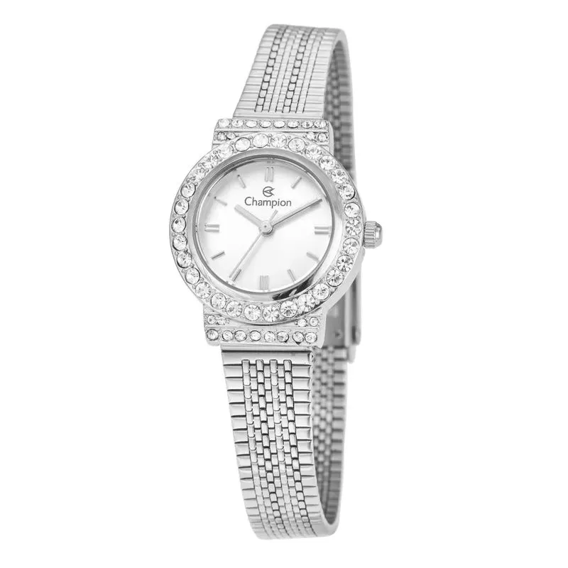 Relogio Feminino Bisel de Cristais Champion Prata CF24411Q
