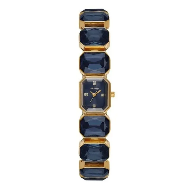 Relogio Feminino Seculus Pedras Facetadas Azul 77333LPSVDB2