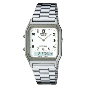 relogios casio Relogio Casio Vintage AnaDigi AQ 230A 7BMQ BR Branco e Prata 1