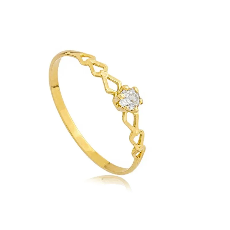 pedido de casamento no fim de ano Anel Solitario de Ouro 18K Aro Trabalhado com Losango e Zirconia AN20433