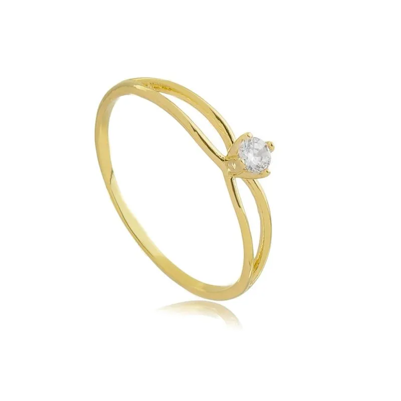 pedido de casamento no fim de ano Anel Solitario de Ouro 18K Calice Vazado 4 Garras com Zirconia AN20380