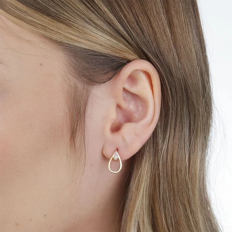 presente para namorada Brinco de Ouro 18K Gota Vazada com Zirconia Branca BR21090 2