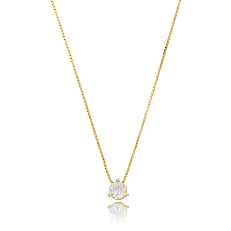 presente para namorada Gargantilha de Prata com Banho Malha Veneziana 45cm Ponto de Luz com Zirconia GG20937