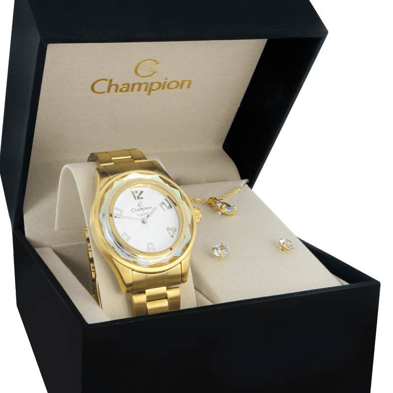 presente para namorada Kit Relogio Feminino Champion Dourado CN29990J