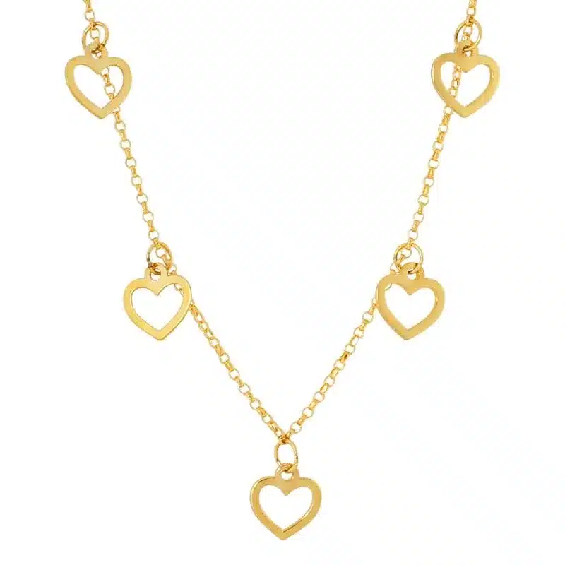 presentes de natal na black friday Gargantilha em Ouro 18k com Coracao Malha Portuguesa com Alongador 40cm GG21489