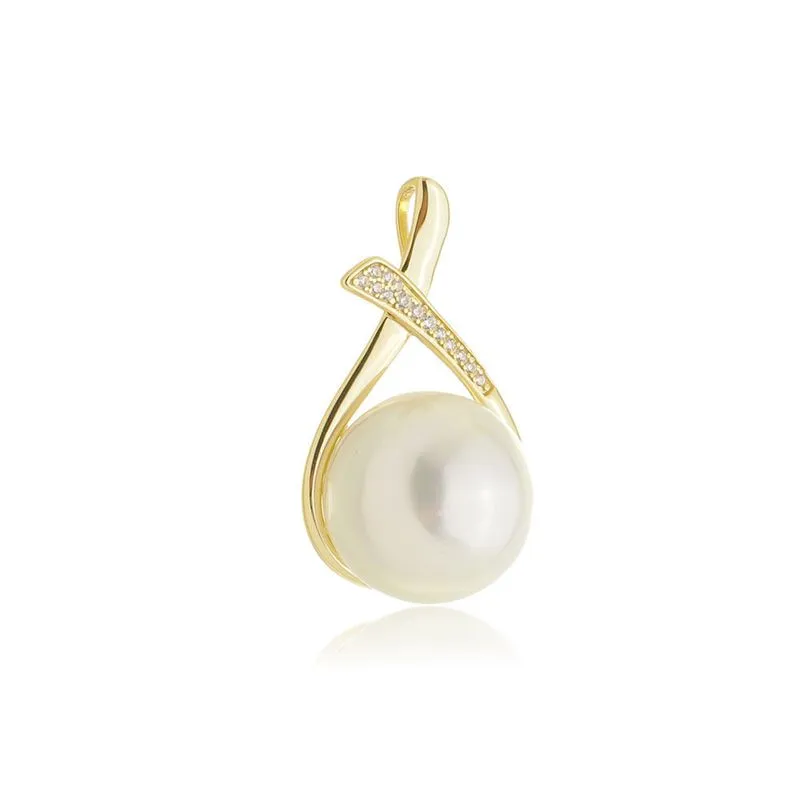 presentes de natal na black friday Pingente de Prata com Banho Dourado Pino Vazado com Zirconia Branca e Perola PG22907