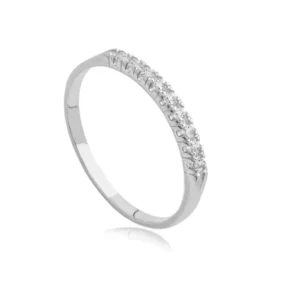 quem namora pode usar anel solitario Meia Alianca de Prata com Zirconias Brancas MA07387