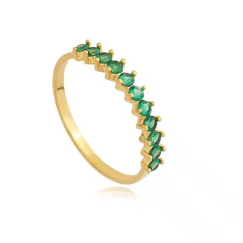 look de natal Meia Alianca de Prata com Banho Zirconia Verde Esmeralda AN22299