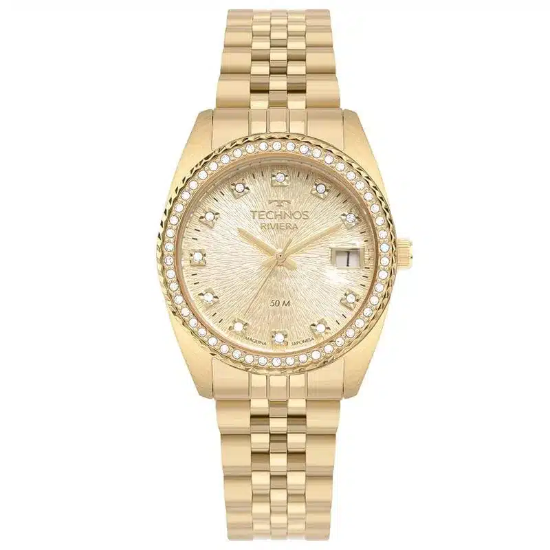 look de natal Relogio Feminino Riviera Technos Dourado 2117LFK 1D