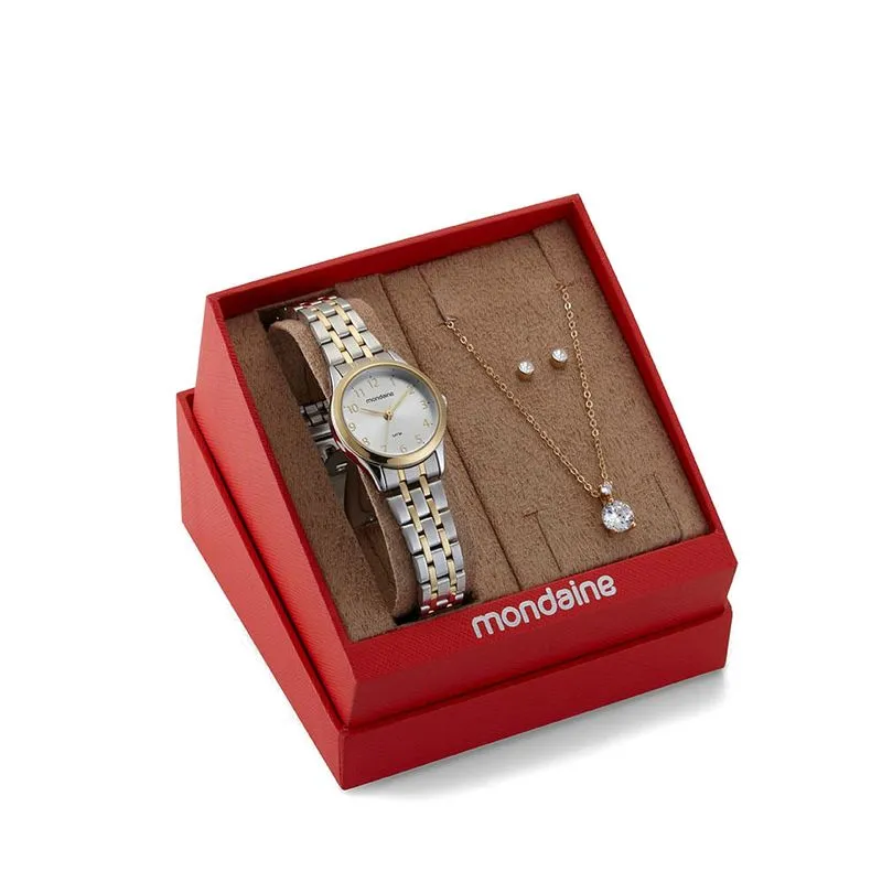 Presente de Amigo Secreto em 2025: Ideias com Joias e Relógios que Nunca Falham 5 presente de amigo secreto Kit Relogio Feminino Mondaine Prata 32608LPMKBE3K1