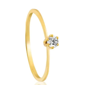 joias minimalistas 2026 Anel de Noivado Solitario em Ouro 10K com 6 Garras e Zirconia AN21507