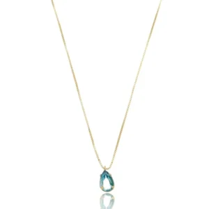 joias minimalistas 2026 Gargantilha de Ouro 18K com Gota Topazio Swiss Natural e Malha Veneziana 45cm GG23567