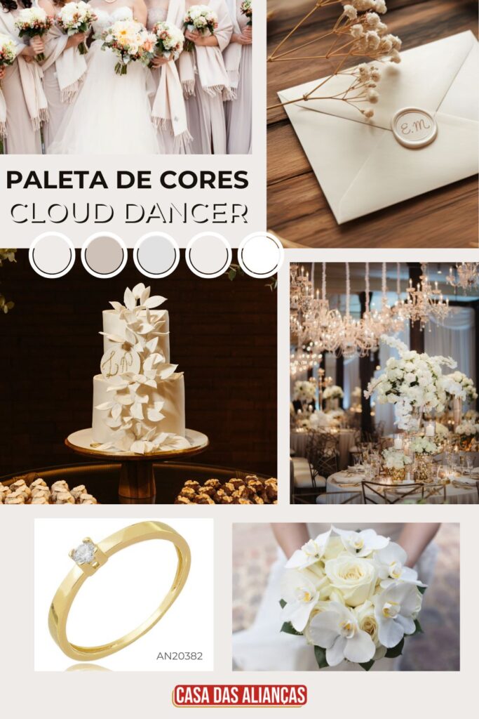 Paletas de cores para casamento: +15 ideias para 2026 2 paletas de cores para casamento cloud dancer pantone 2026