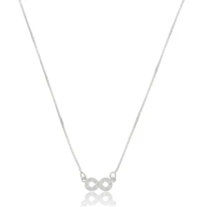 usar joias de prata todos os dias Gargantilha de Prata Malha Veneziana 45cm Infinito Vazado e Zirconias Brancas GG24379