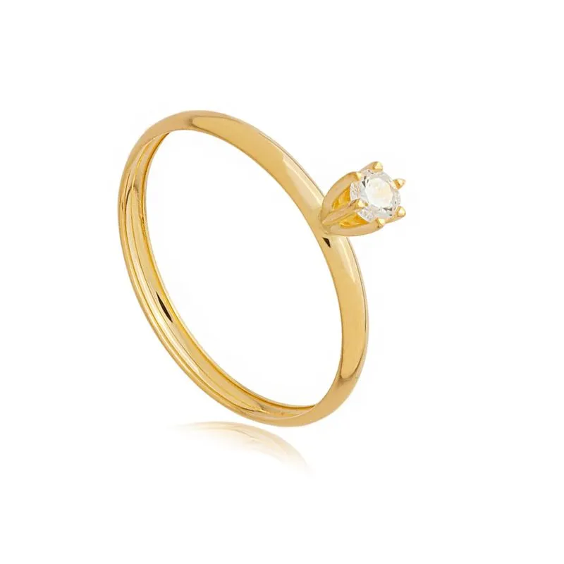 Como combinar relógio feminino com joias: pulseiras, anéis, braceletes e alianças no mesmo look 21 Anel Solitario de Ouro 18K com Zirconia AN19150