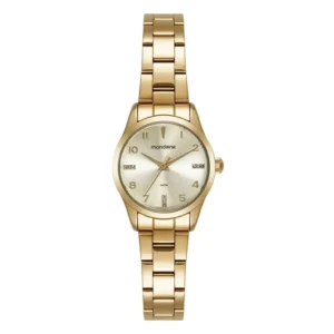 Kit Relogio Mondaine Feminino Casual Dourado com Estojo Mini Bolsa 99824LPMVDE1