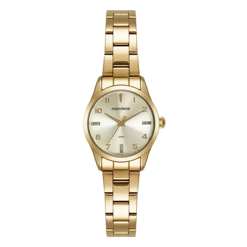 Como combinar relógio feminino com joias: pulseiras, anéis, braceletes e alianças no mesmo look 20 Kit Relogio Mondaine Feminino Casual Dourado com Estojo Mini Bolsa 99824LPMVDE1