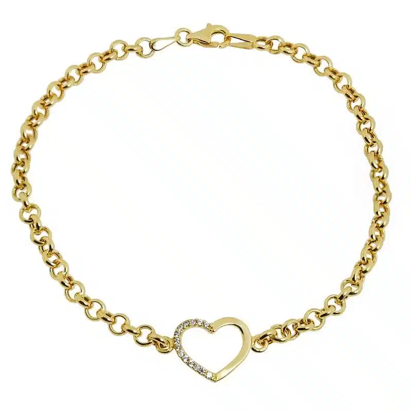 Como combinar relógio feminino com joias: pulseiras, anéis, braceletes e alianças no mesmo look 13 Pulseira em Ouro 18K Elo Portugues 19 cm Coracao e Pedras de Zirconias PS20267