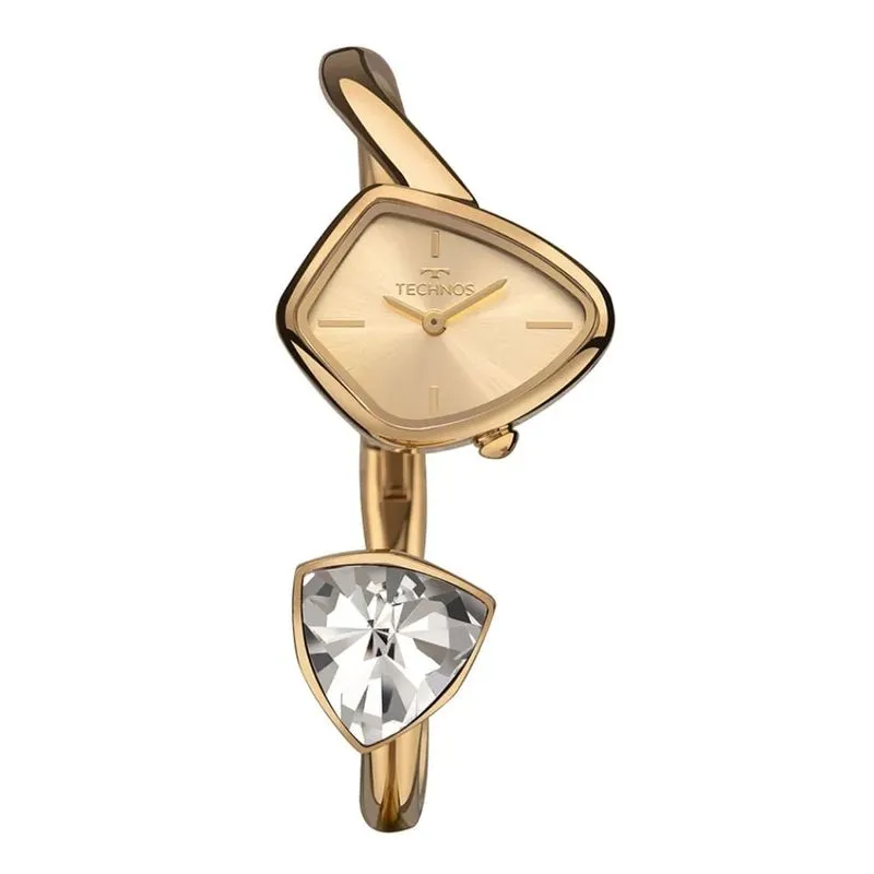 Como combinar relógio feminino com joias: pulseiras, anéis, braceletes e alianças no mesmo look 17 Relogio Feminino Technos Bracelete Cristal VX10AC 1X Dourado