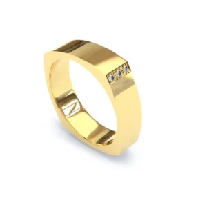 Alianca de Ouro 18K Macica Quadrada Lisa com Zirconias AS2218