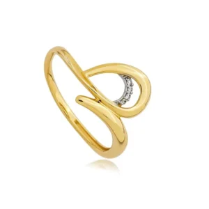 Anel de Ouro 18K Ondas Vazadas com Topazio Branco AN20401