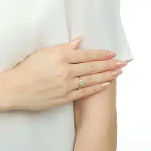 Anel de Prata com Banho Flor com Centro Verde e Zirconia AN23827 1