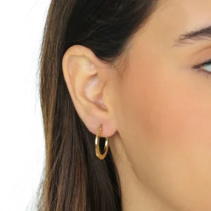 Brinco de Ouro 18K Argola Oca Redonda Fio Retangular BR19107 1