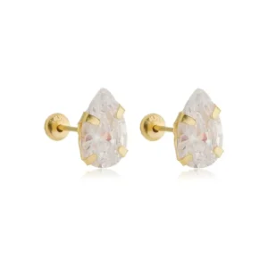 Brinco de Ouro 18K Gota de Zirconia Branca BR19751
