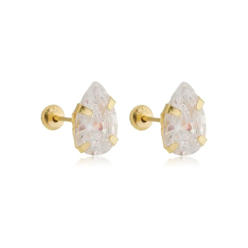 Presentes para mãe da noiva: ideias elegantes e com significado 11 Brinco de Ouro 18K Gota de Zirconia Branca BR19751