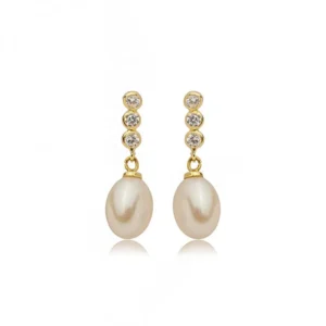 Brinco de Ouro 18K com Zirconias e Pendulo de Perola BR22262