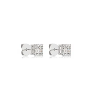 Brinco de Prata Chuveiro Quadrado Cravejado com Zirconias BR25926