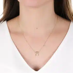 Gargantilha de Ouro 18K Malha Cadeado Navete 45cm com Passaros Beijando e Coracao Cravejado com Brilhantes Rodinado GG22051 1
